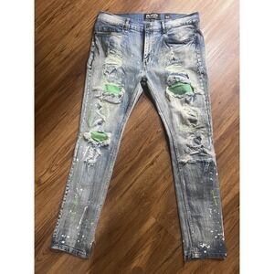Another Hype Piece AHP Ripped PAINTED Skinny Distressed Jeans Size 38x32